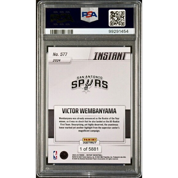 Victor Wembanyama 2023 Panini NBA All-Rookie 1st Team 577 Rookie Card PSA 9 Mint - Picture 2 of 2